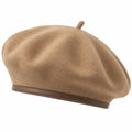 Damen Baskenmütze Beige mit Lederrand