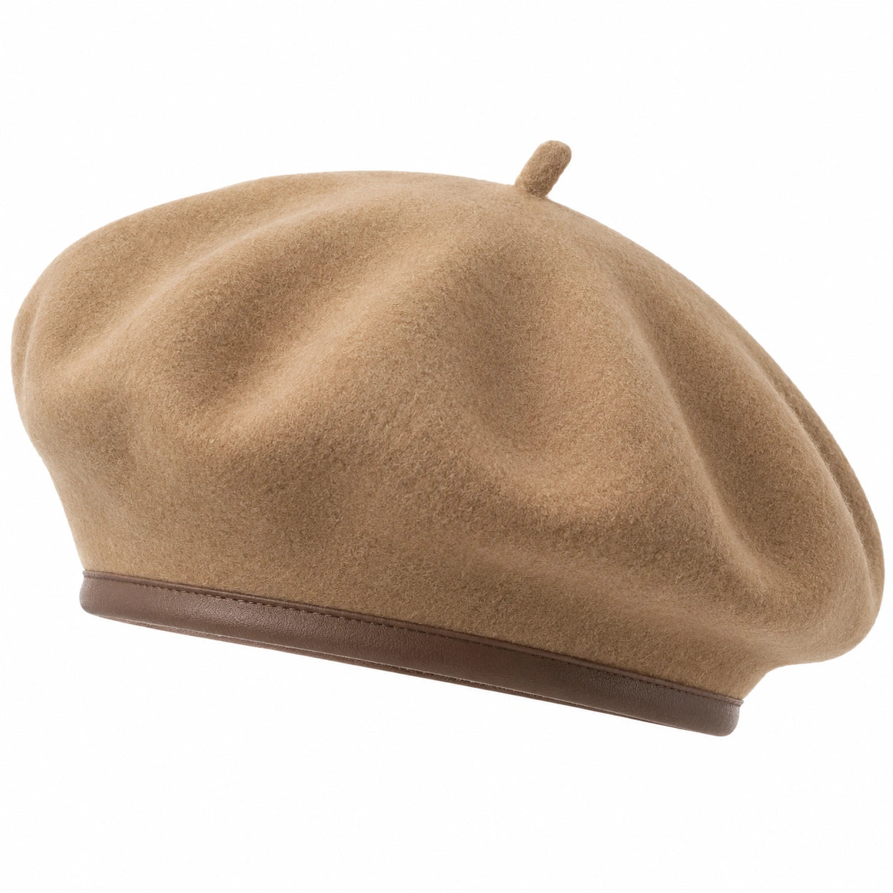 Damen Baskenmütze Beige mit Lederrand