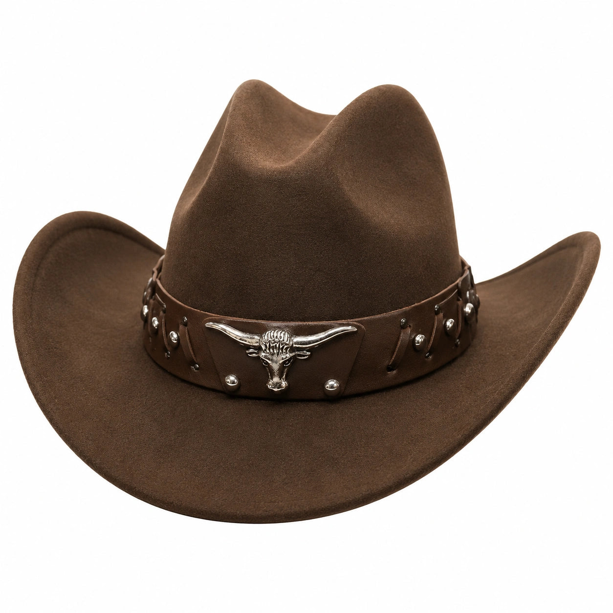 Brauner Western-Cowboyhut mit Stier-Applikation