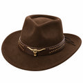 Cowboyhut Braun mit Stierkopfmotiv für Unisex-Erwachsene