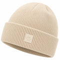 Strickmütze Beige Unisex mit Smiley-Emblem