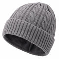 Graue Zopfmuster-Strickmütze mit Fleece-Futter