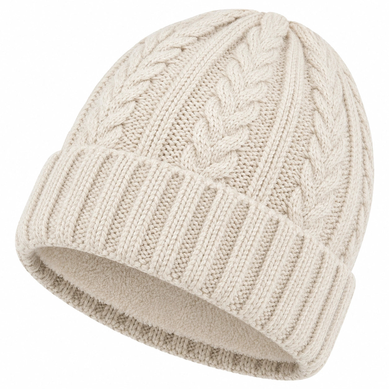 Strickmütze in Beige mit Zopfmuster