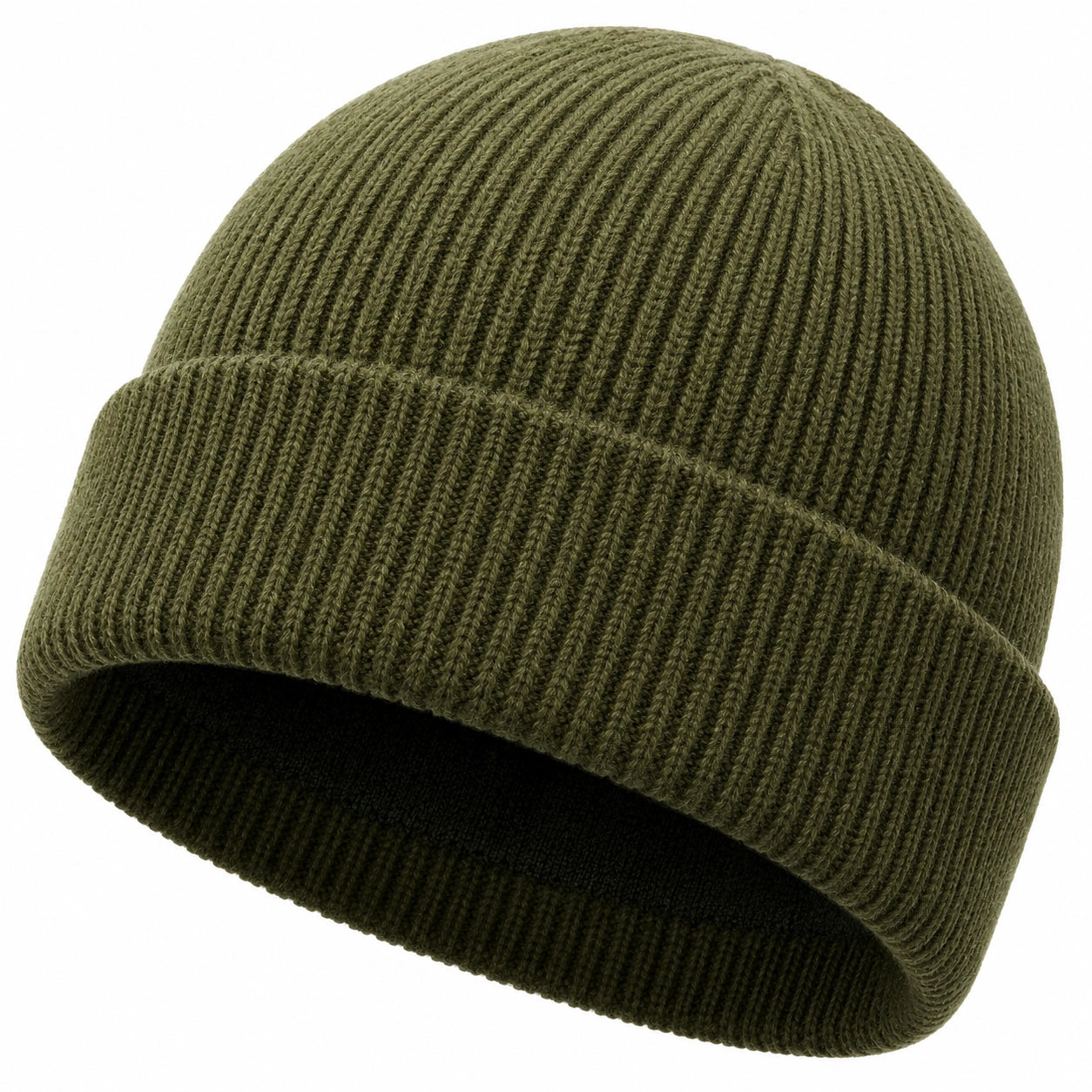 Klassische Rippstrickmütze Olivgrün